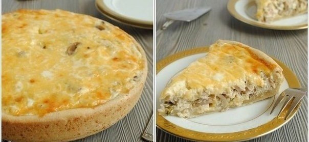 Пирог-сметанник с курицей и грибами