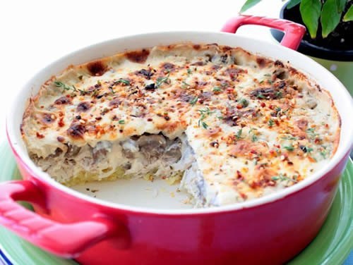 Куриная запеканка с грибами и сыром